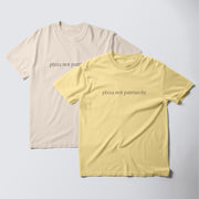 Two t-shirts with the same text printed on them.