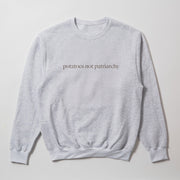 A grey sweatshirt with the text 