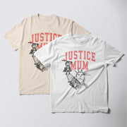 Two t-shirts with the same design, featuring a graphic of a person and the text 