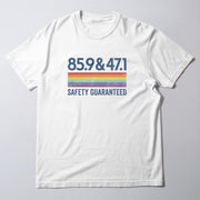 A white t-shirt with a graphic design on it.