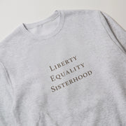 A grey sweatshirt with the text 