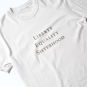 A white t-shirt with the text 