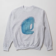 A gray sweatshirt with a blue elephant graphic and text printed on it.