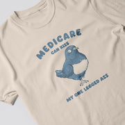 a t-shirt with a humorous text and an illustration of a bird.