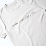 A white t-shirt with the text 