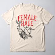 A white t-shirt with a graphic design featuring a stylized depiction of the Statue of Liberty and the text 