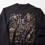 A black sweatshirt with a floral design and the text 