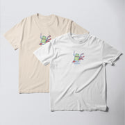 two t-shirts with a frog design on them.