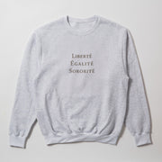 A gray sweatshirt with the text 