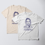 two t-shirts with a graphic design of a woman's face and the text 