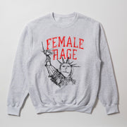 A gray sweatshirt with a graphic design featuring the Statue of Liberty and the text 