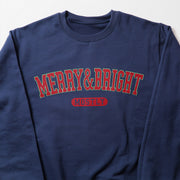 A navy blue sweatshirt with the text 