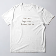 A white t-shirt with the text 