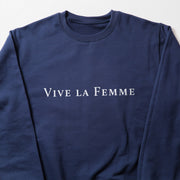 A navy blue long-sleeved shirt with the text 