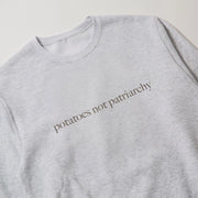 A grey sweatshirt with the text 