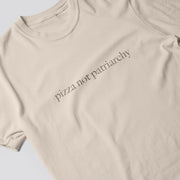 A beige t-shirt with the text 