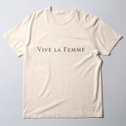 A cream-colored t-shirt with the text 