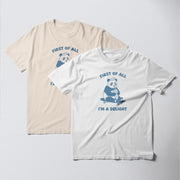 two t-shirts with a panda graphic and text.