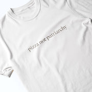 A white t-shirt with the text 